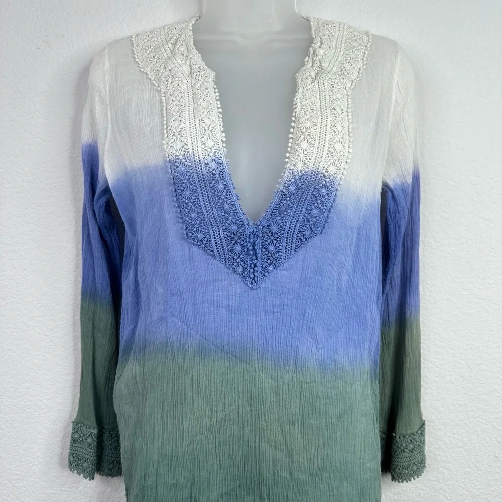 Florabella Dress Womens M Ombre‎ Gauzy Lace Trim Cover Up Beach Vacation Boho